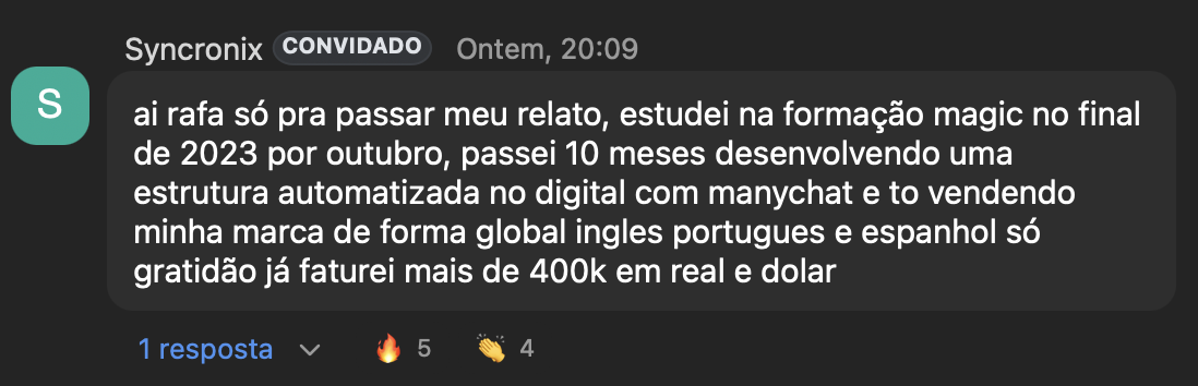 Depoimento de aluno - R$400.000